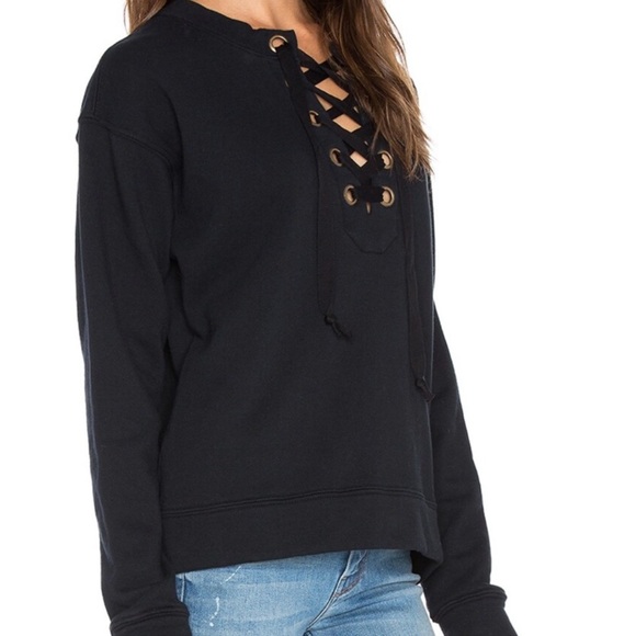 MOTHER The Tie Up Easy Sweatshirt Shoe Lace Top Black Size Large B24 - Picture 12 of 12